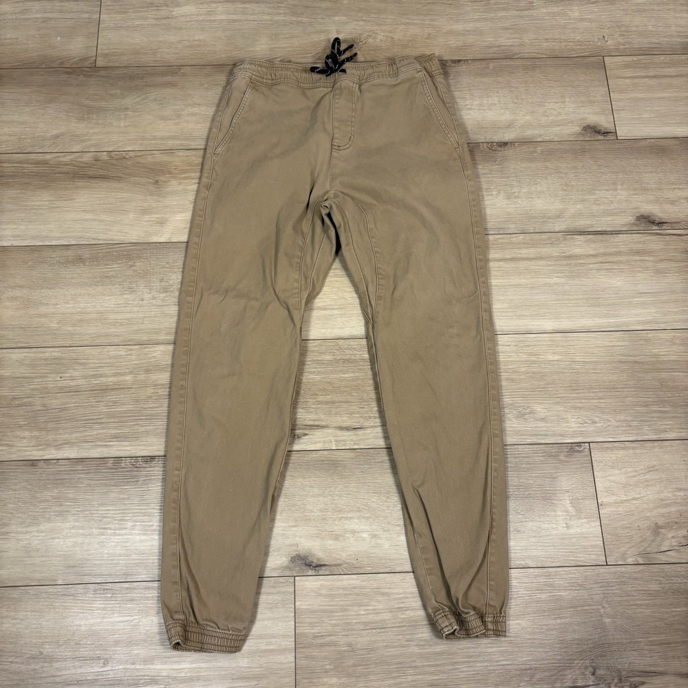 Charles And A Half Pants Mens Medium Khaki Jogger Cotton Tapered Leg Drawstring